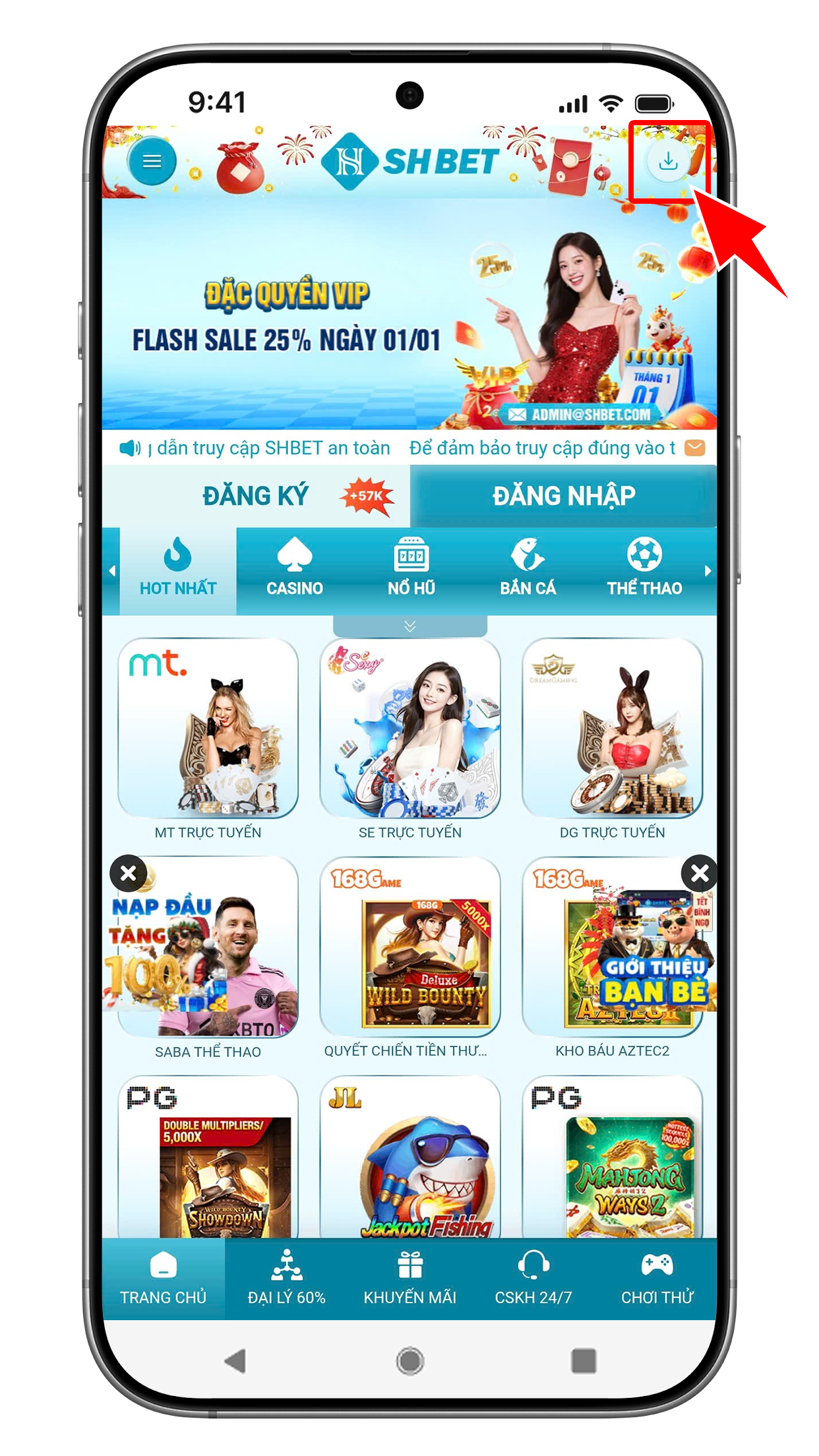 SHBET - Hướng dẫn tải app trên điện thoại di động