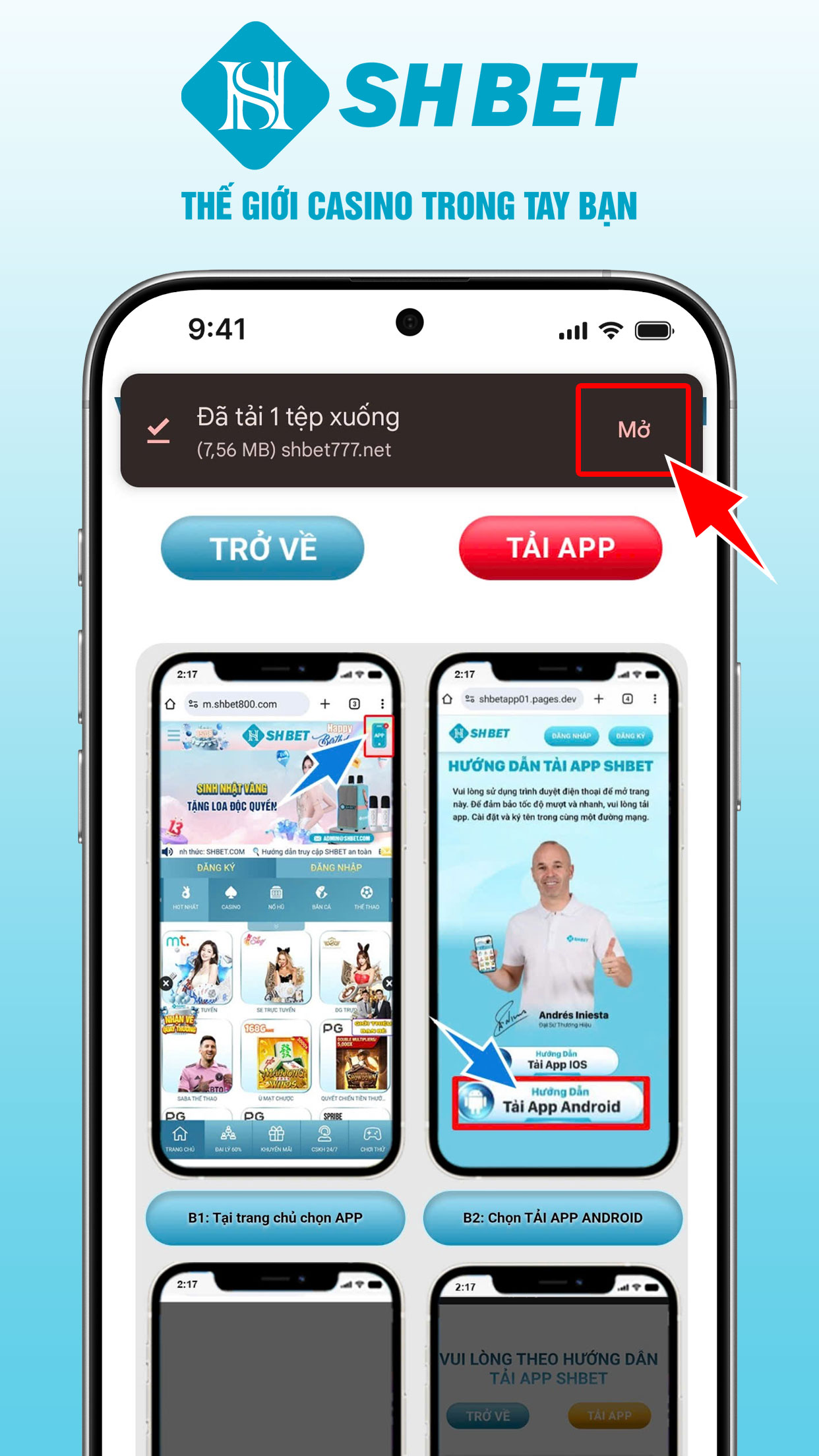 SHBET - Hướng dẫn tải app trên điện thoại di động